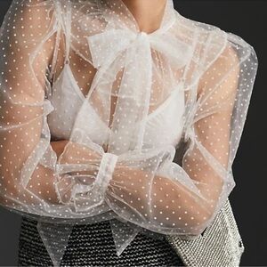 Dolan Sheer White Polka Dot blouse anthologies 
Tie~neck Size S